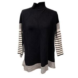 Chicwish Poncho Sweater with Long Sleeves Black and White Mock Turtleneck S/M